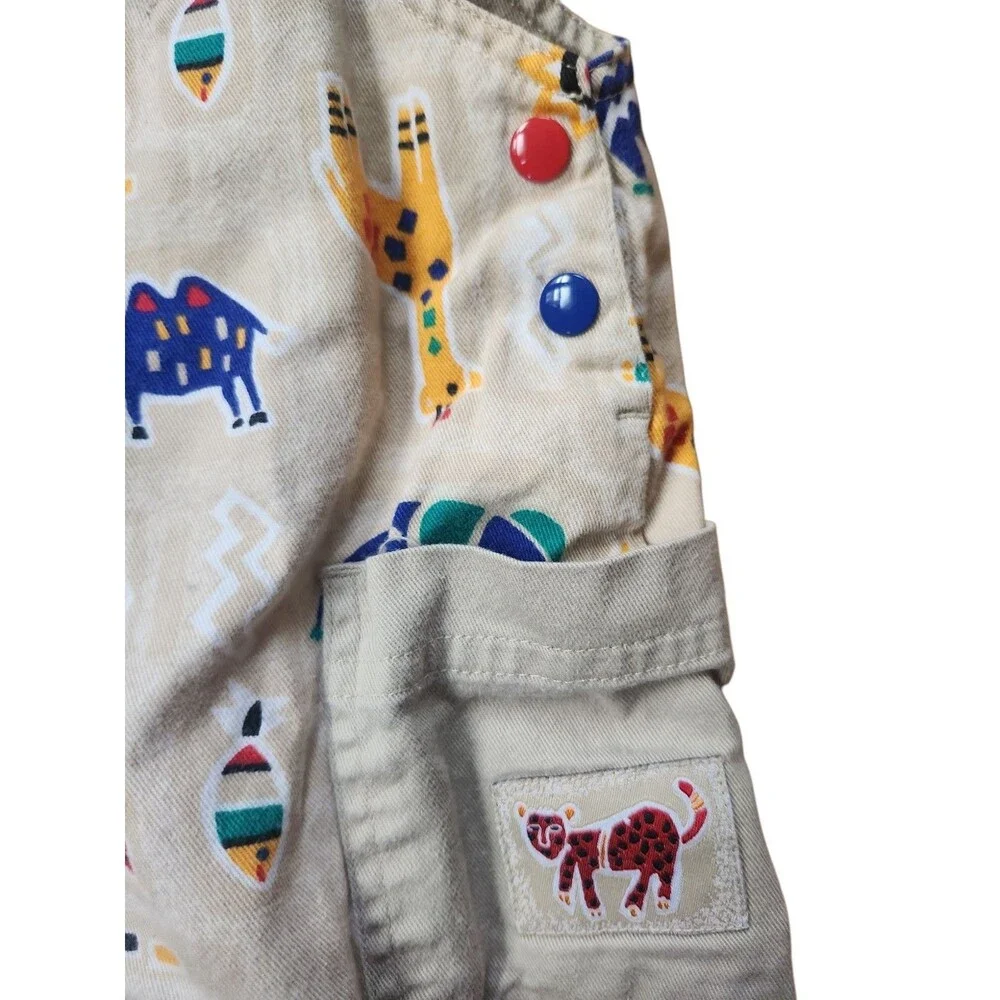 Gymboree Vintage 90s Overalls Size Infant Khaki Cotton Multicolor Animal Novelty